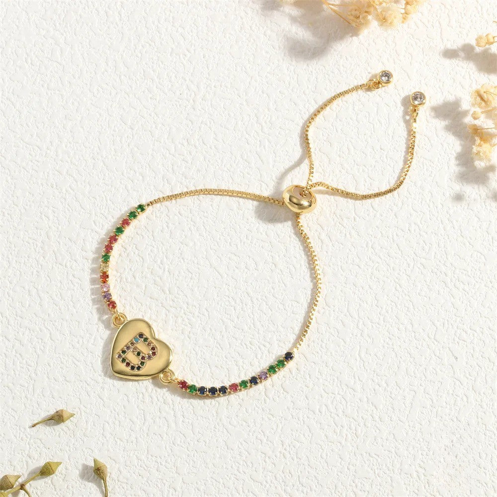 Multicolor Initial Heart Snake Chain Bracelet