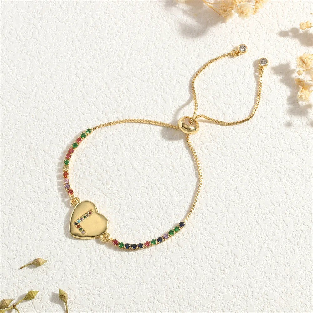 Multicolor Initial Heart Snake Chain Bracelet
