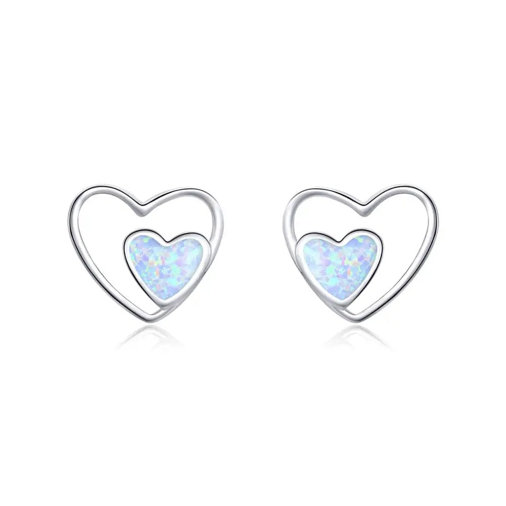 Double Heart Opal Stud Earrings