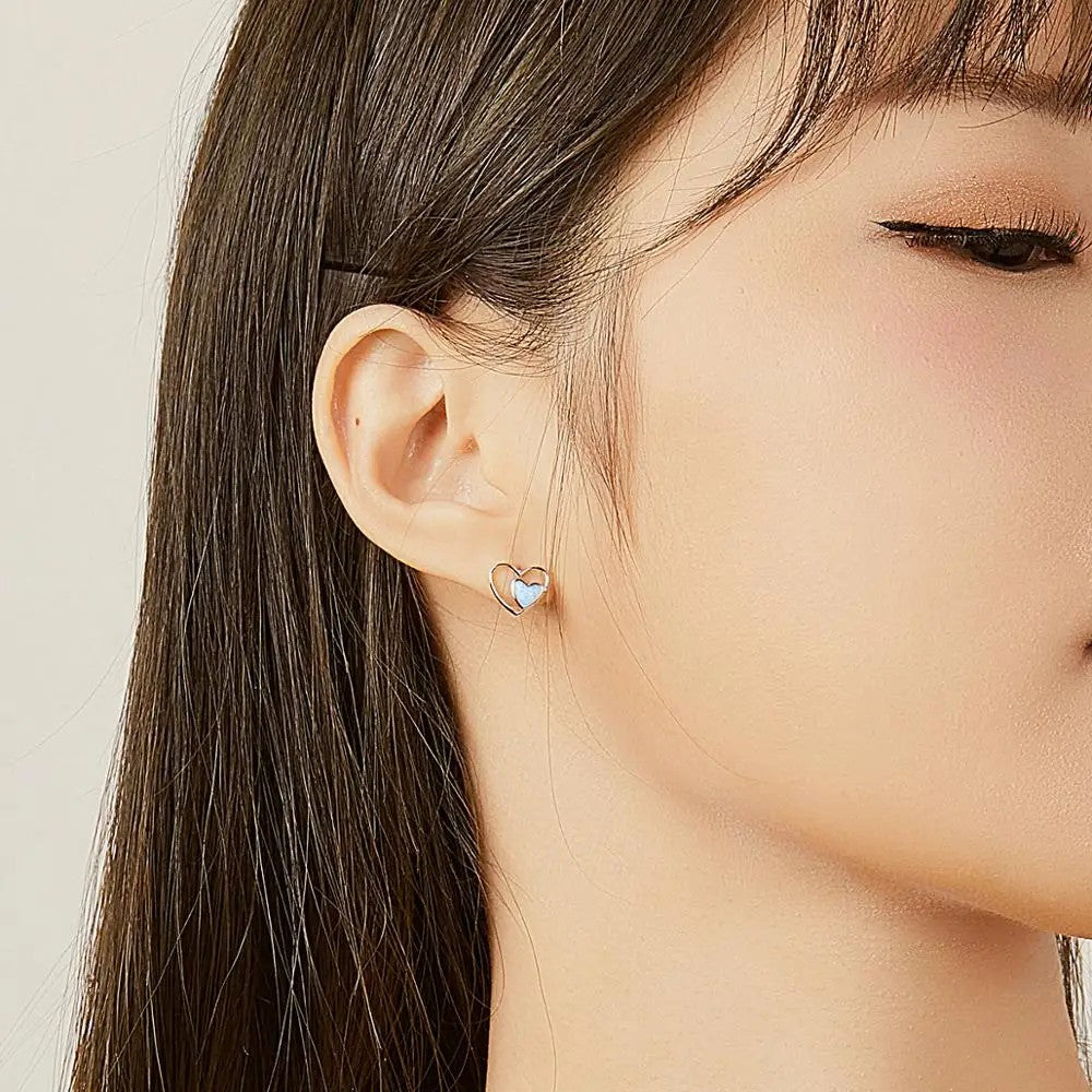 Double Heart Opal Stud Earrings