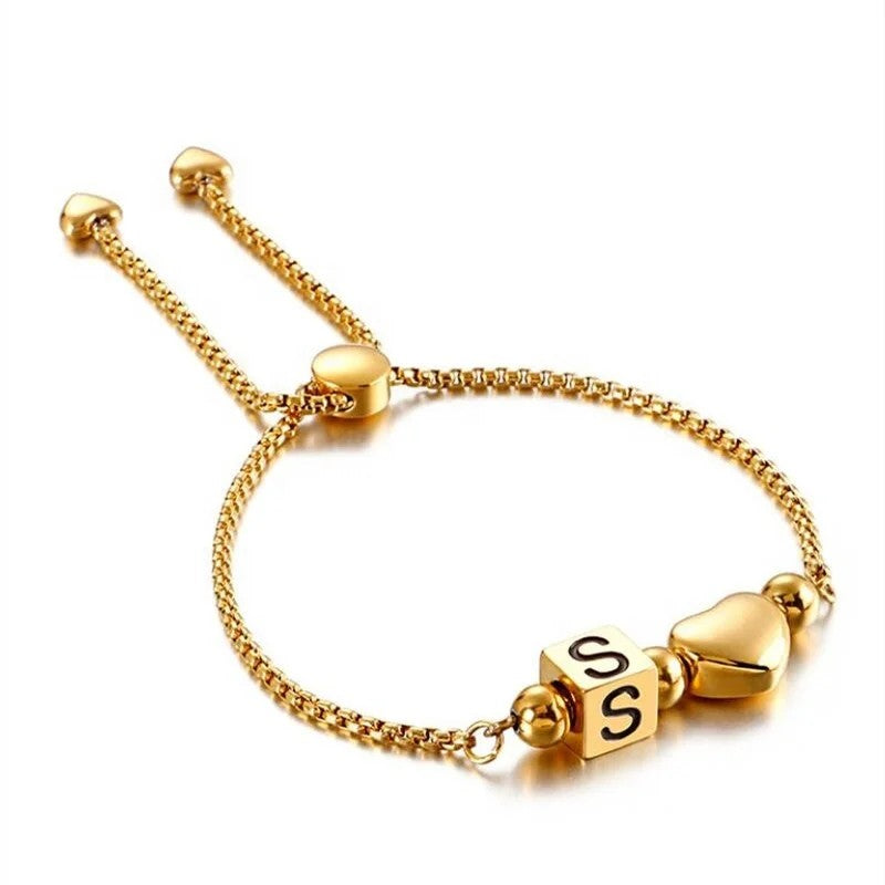 Initial Heart Adjustable Chain Bracelet