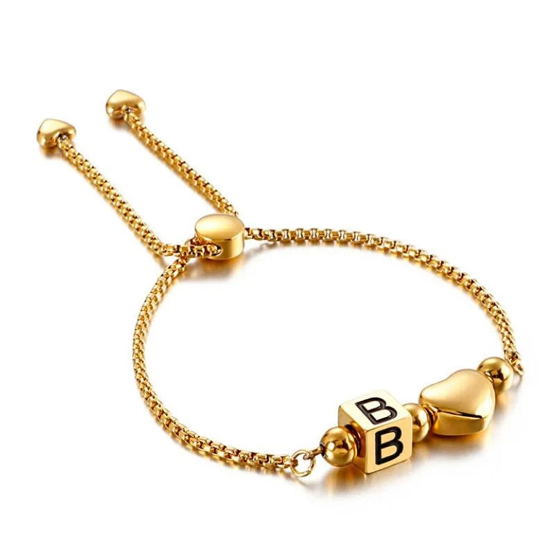 Initial Heart Adjustable Chain Bracelet