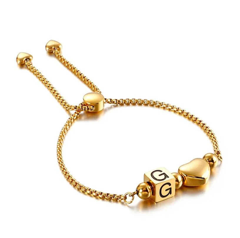 Initial Heart Adjustable Chain Bracelet