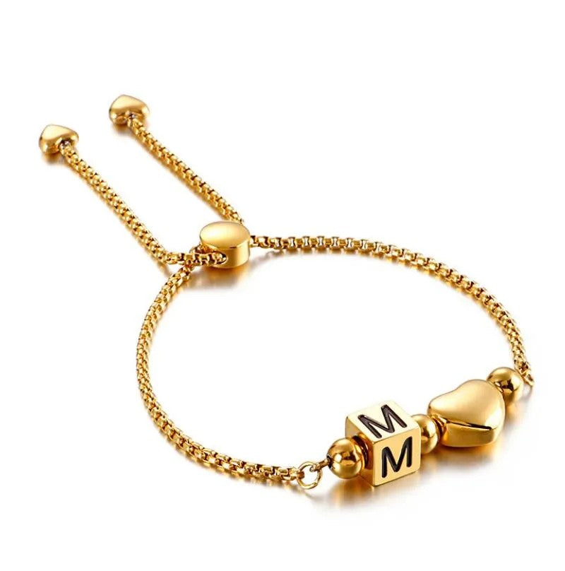 Initial Heart Adjustable Chain Bracelet