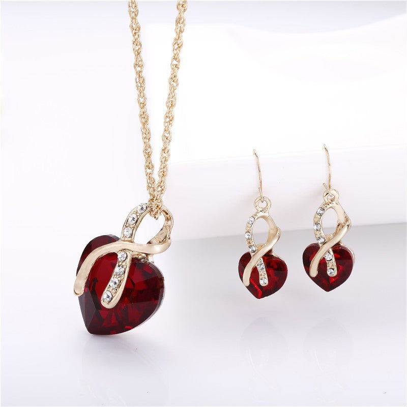 Crystal Ribbon Heart Jewelry Set