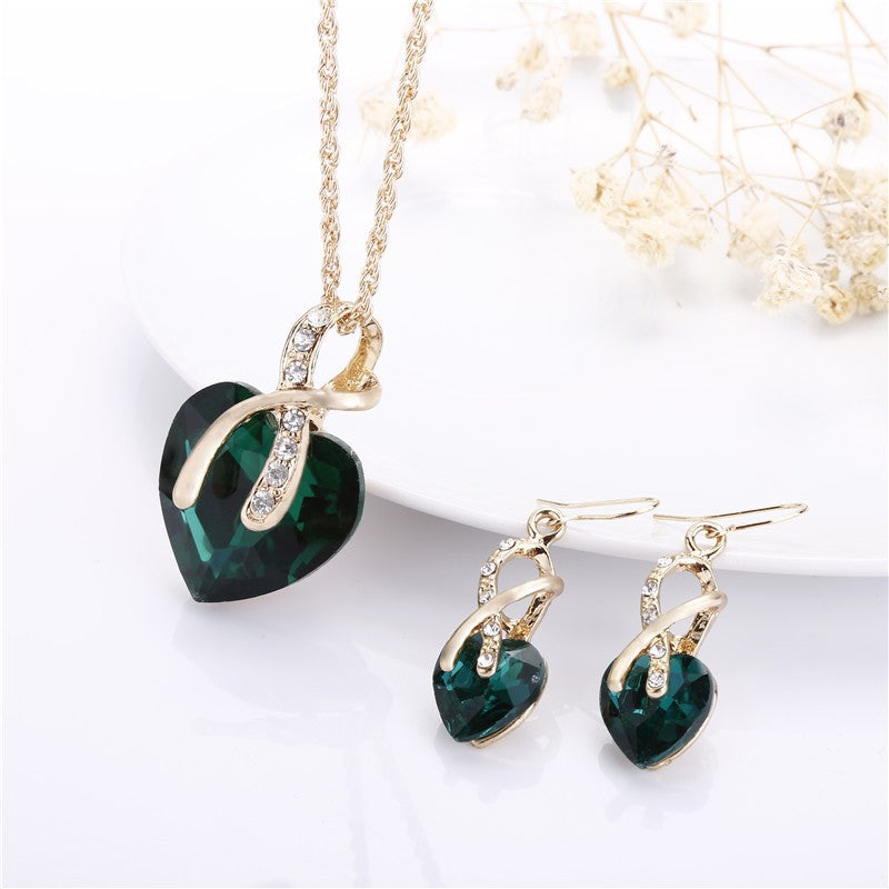 Crystal Ribbon Heart Jewelry Set