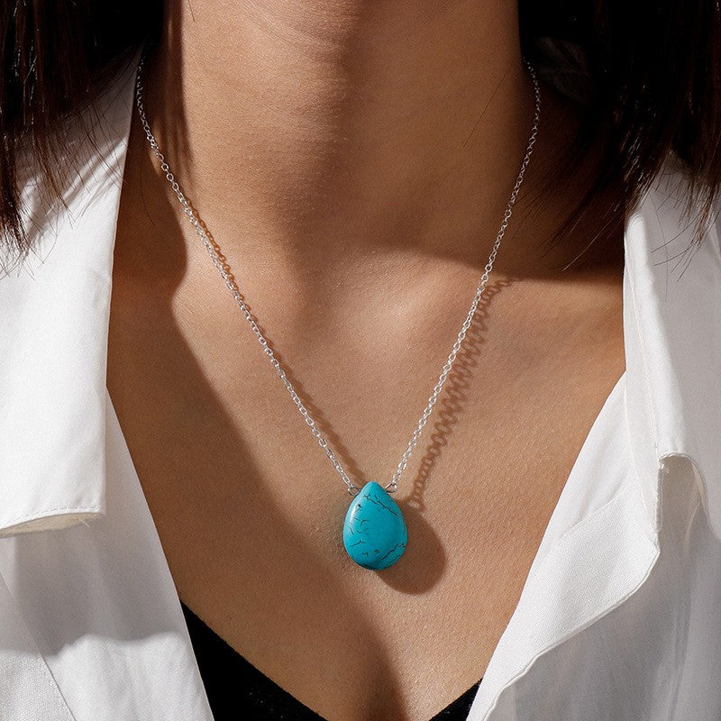 Blue Marbled Teardrop Necklace