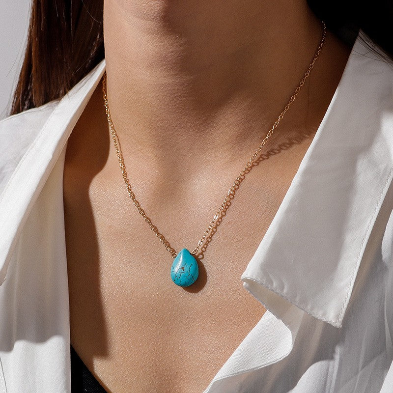 Blue Marbled Teardrop Necklace
