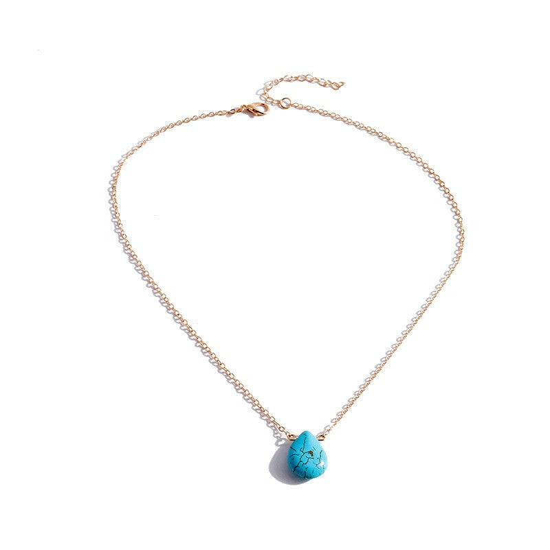 Blue Marbled Teardrop Necklace
