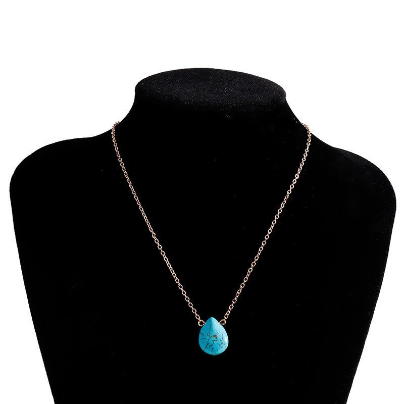 Blue Marbled Teardrop Necklace