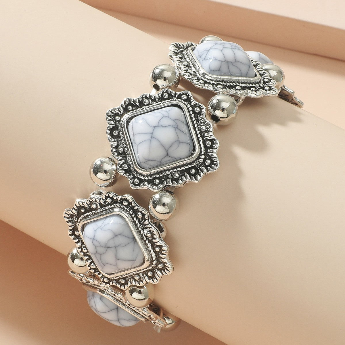 Ornate Square Stone Link Bracelet