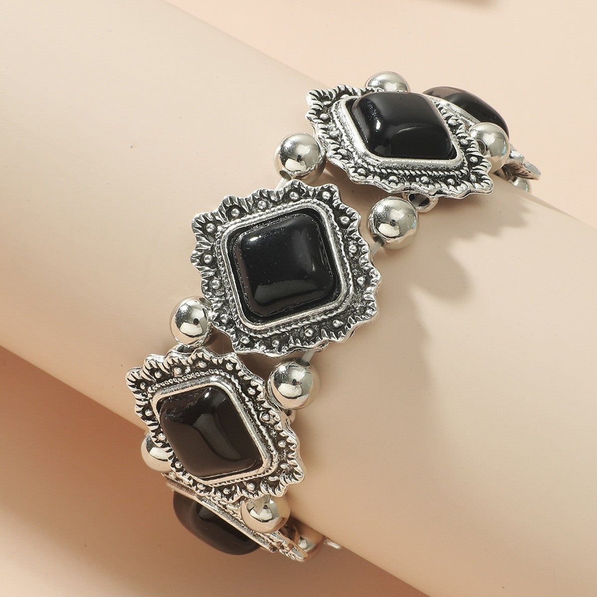 Ornate Square Stone Link Bracelet
