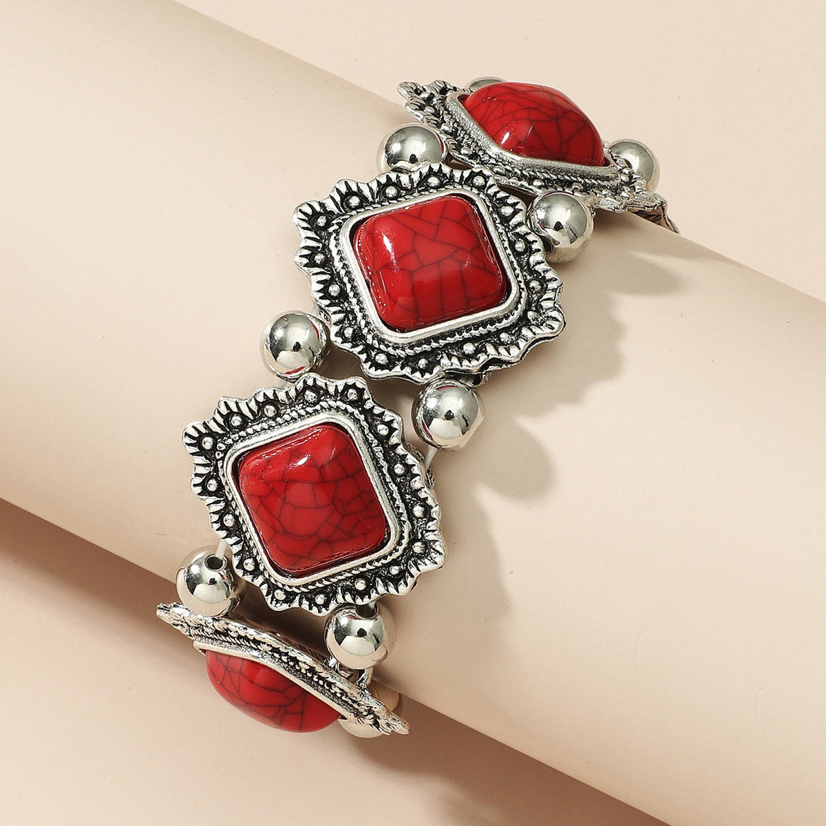 Ornate Square Stone Link Bracelet