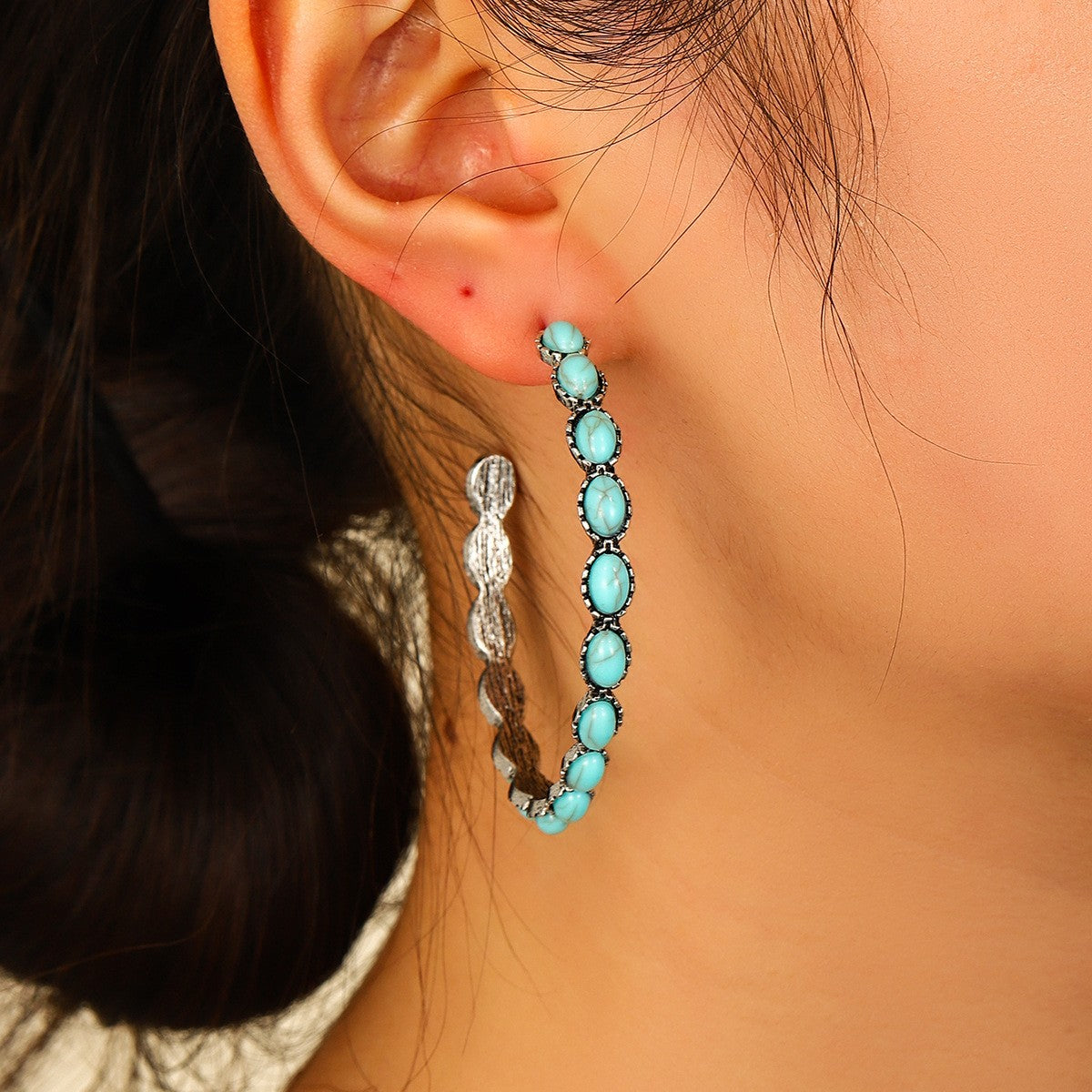 Stone Inlay Hoop Earrings