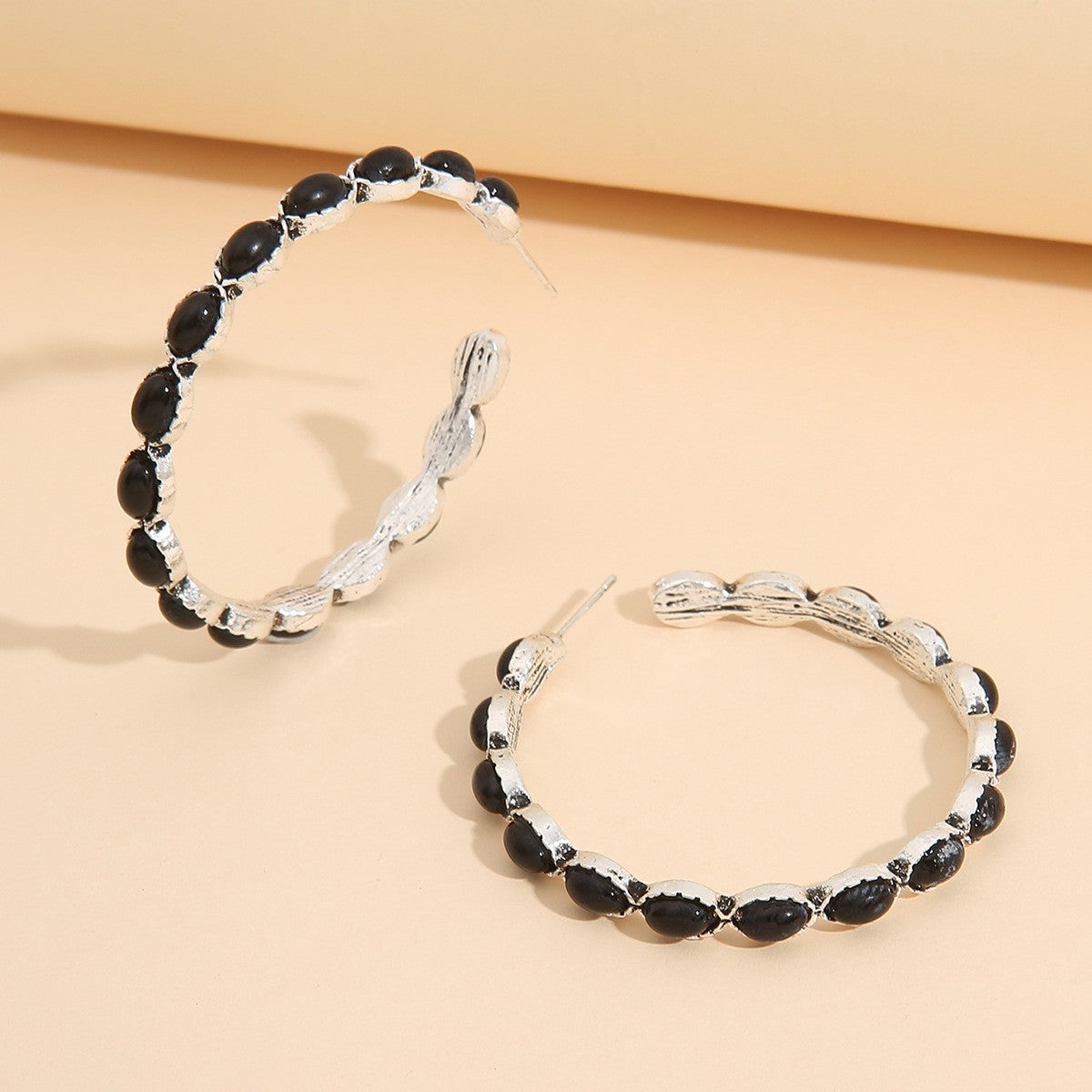 Stone Inlay Hoop Earrings
