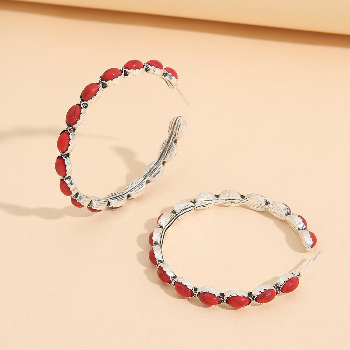 Stone Inlay Hoop Earrings