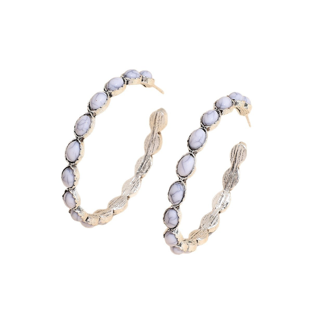 Stone Inlay Hoop Earrings