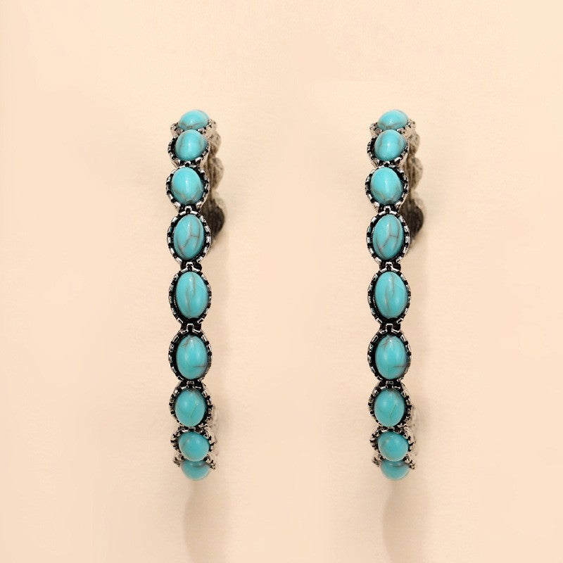 Stone Inlay Hoop Earrings