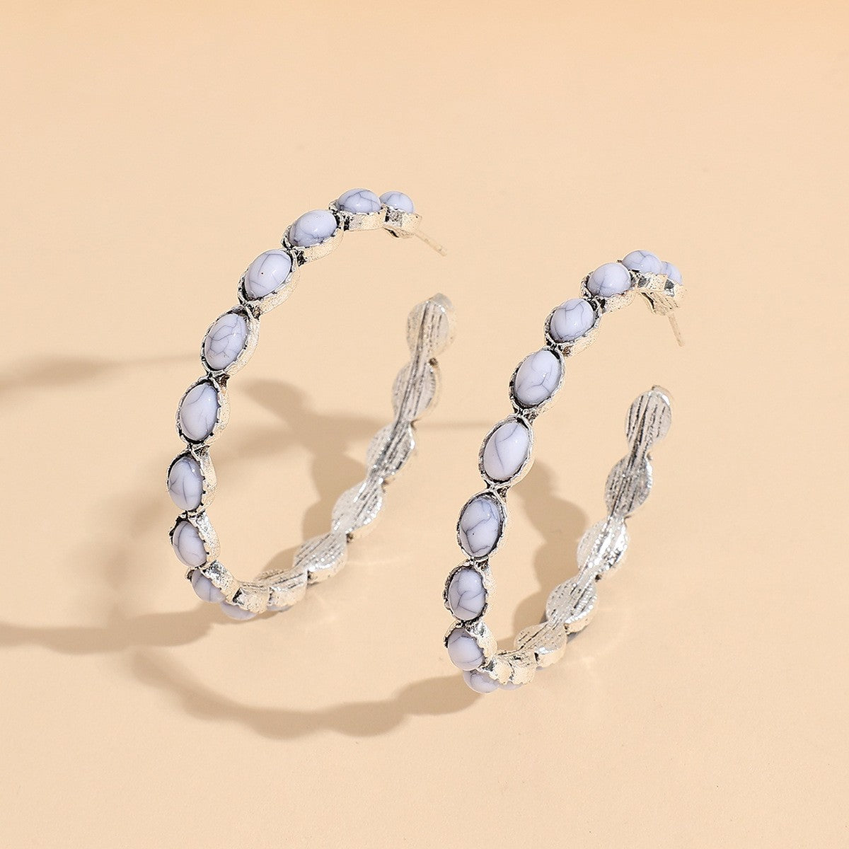 Stone Inlay Hoop Earrings