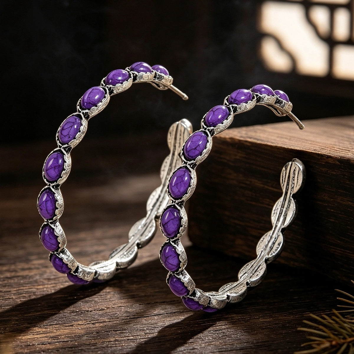 Stone Inlay Hoop Earrings