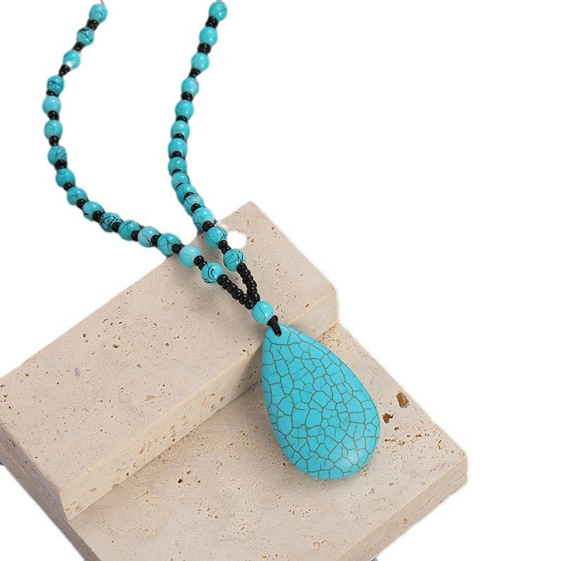 Cracked Turquoise Teardrop Bead Necklace