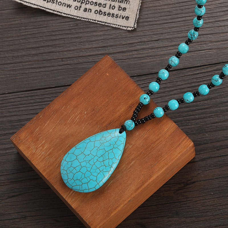 Cracked Turquoise Teardrop Bead Necklace
