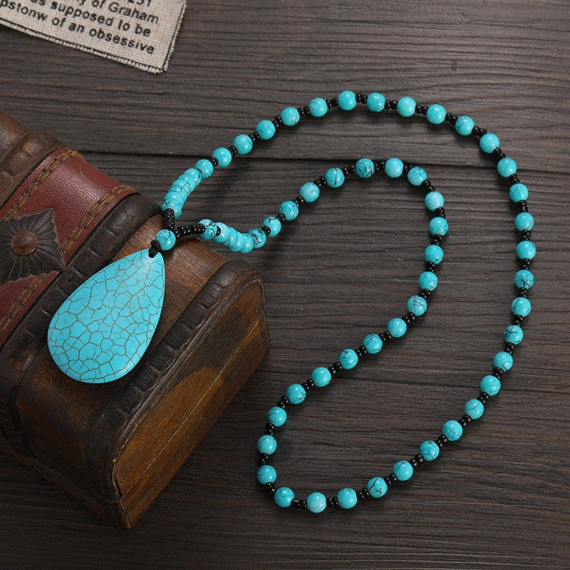 Cracked Turquoise Teardrop Bead Necklace