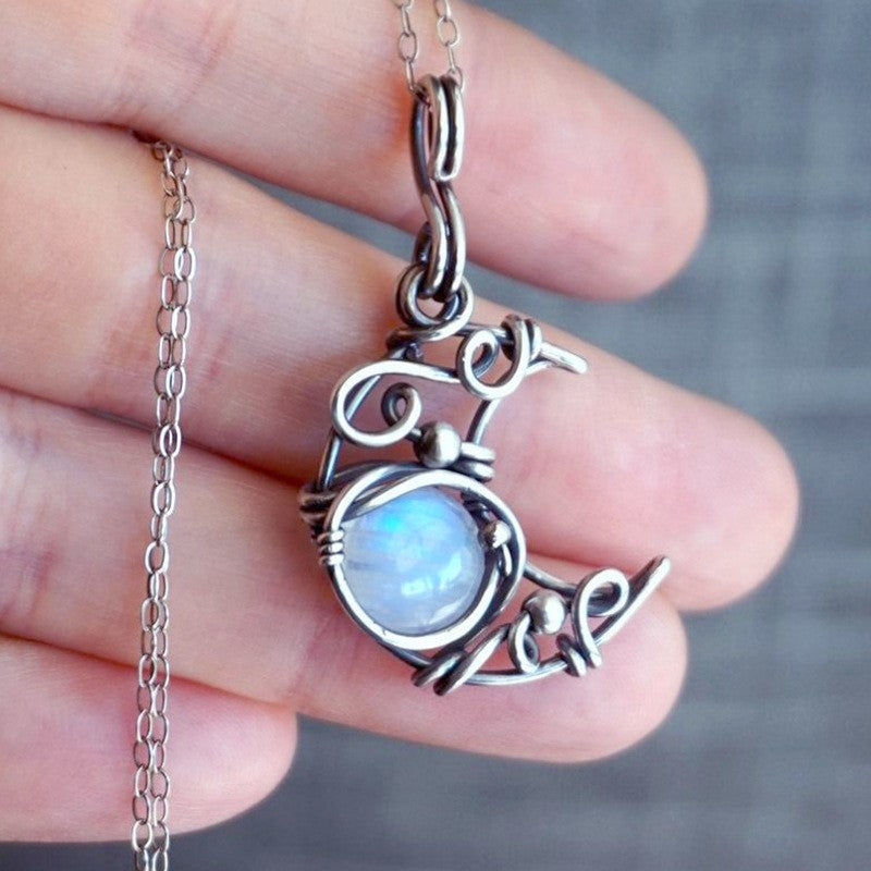 Wire Wrapped Moonstone Bird Necklace