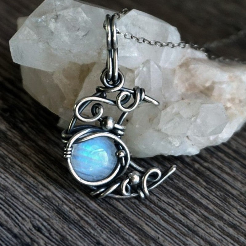 Wire Wrapped Moonstone Bird Necklace