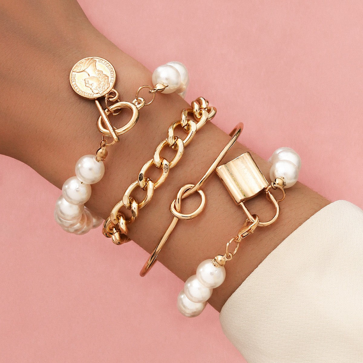 Coin & Pearl Multi-Strand Bracelet Set