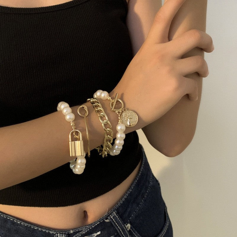 Coin & Pearl Multi-Strand Bracelet Set