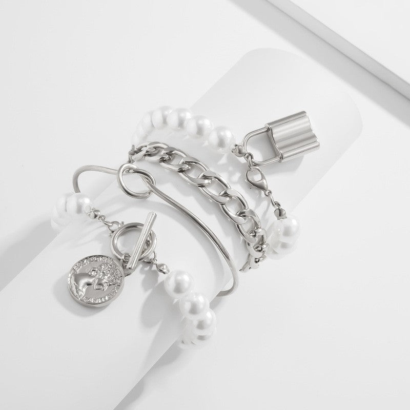 Coin & Pearl Multi-Strand Bracelet Set