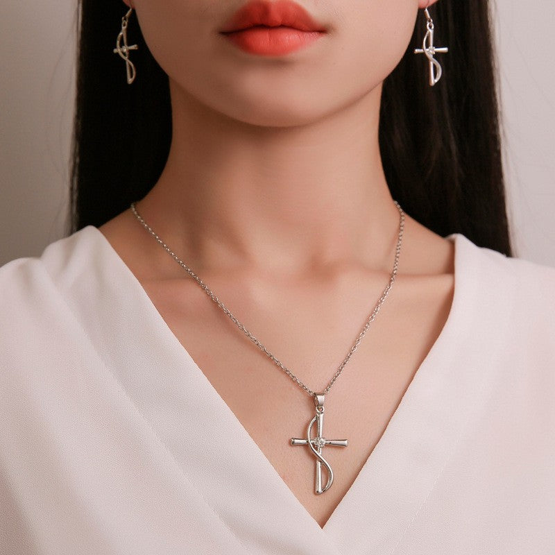 Rhinestone Infinity Cross Necklace & Earrings Set
