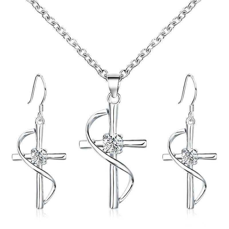 Rhinestone Infinity Cross Necklace & Earrings Set