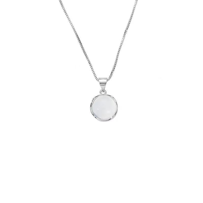 White Stone Circle Pendant Necklace