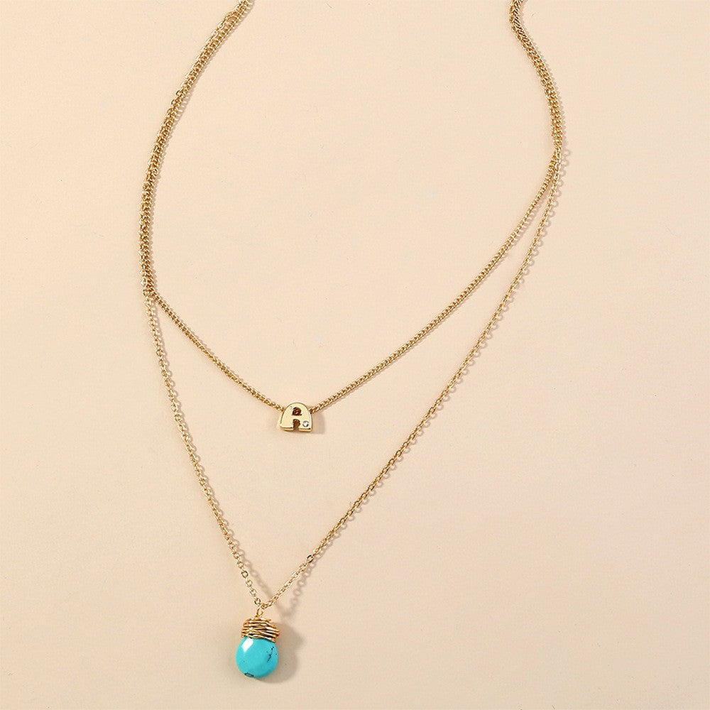 Letter & Turquoise Layered Necklace