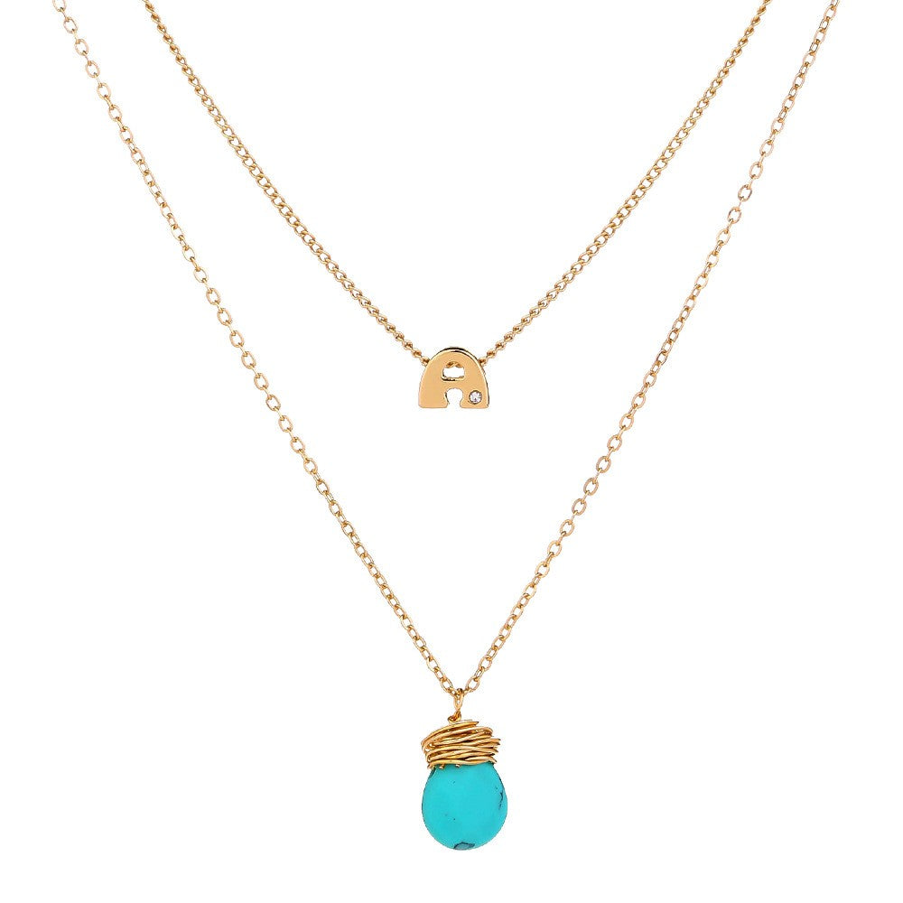Letter & Turquoise Layered Necklace