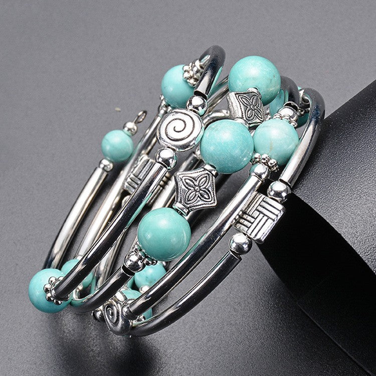 Geometric Charm Multi-Strand Bead Bracelet