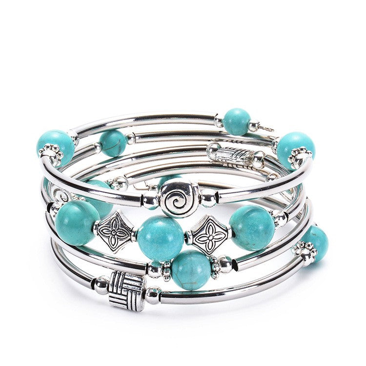 Geometric Charm Multi-Strand Bead Bracelet