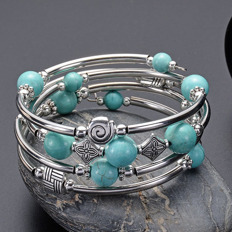 Geometric Charm Multi-Strand Bead Bracelet