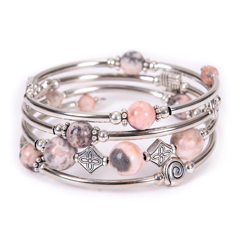 Geometric Charm Multi-Strand Bead Bracelet