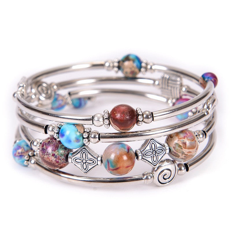 Geometric Charm Multi-Strand Bead Bracelet