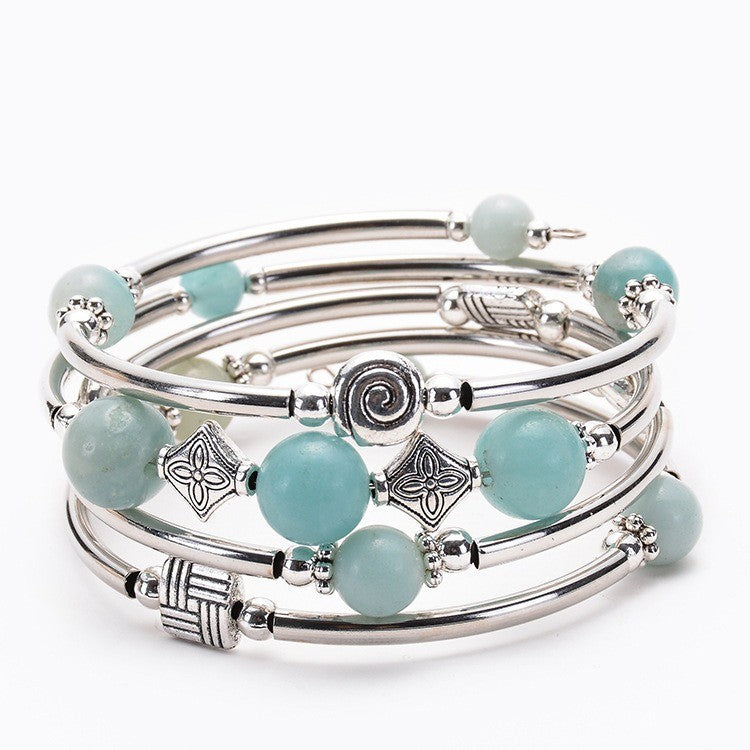 Geometric Charm Multi-Strand Bead Bracelet