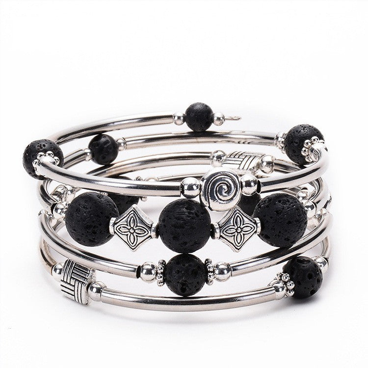 Geometric Charm Multi-Strand Bead Bracelet