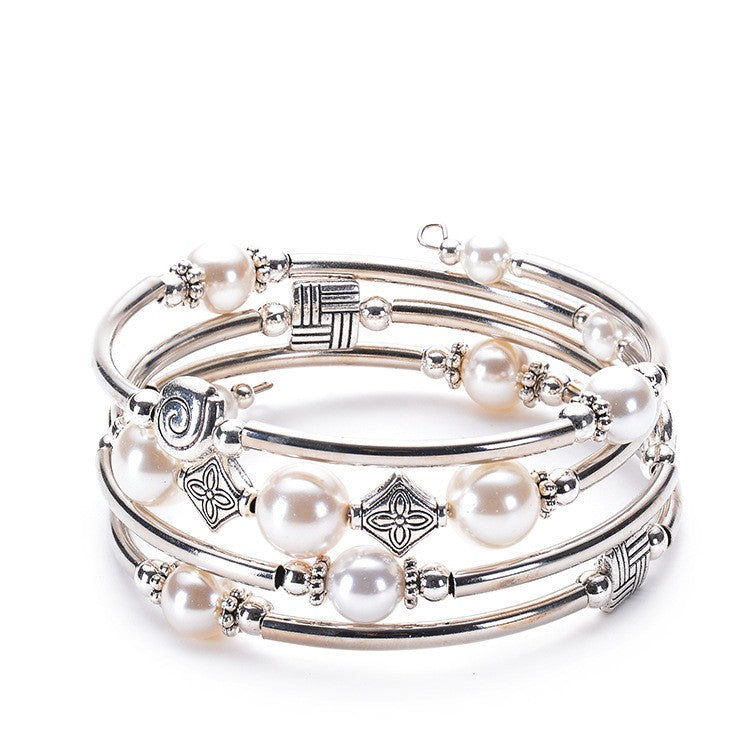 Geometric Charm Multi-Strand Bead Bracelet