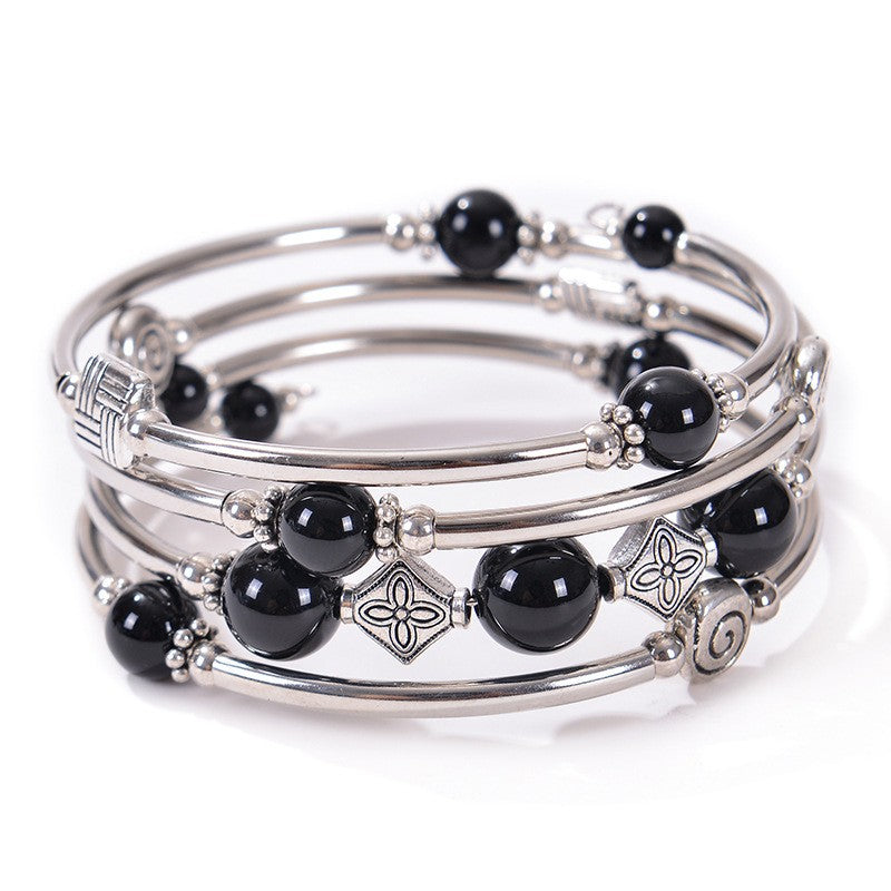 Geometric Charm Multi-Strand Bead Bracelet