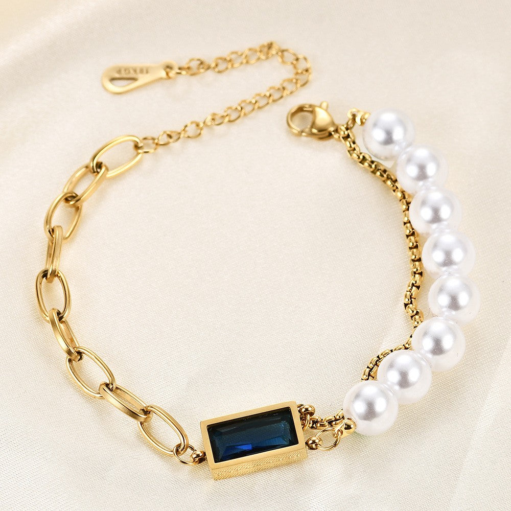 Blue Stone & Pearl Link Bracelet