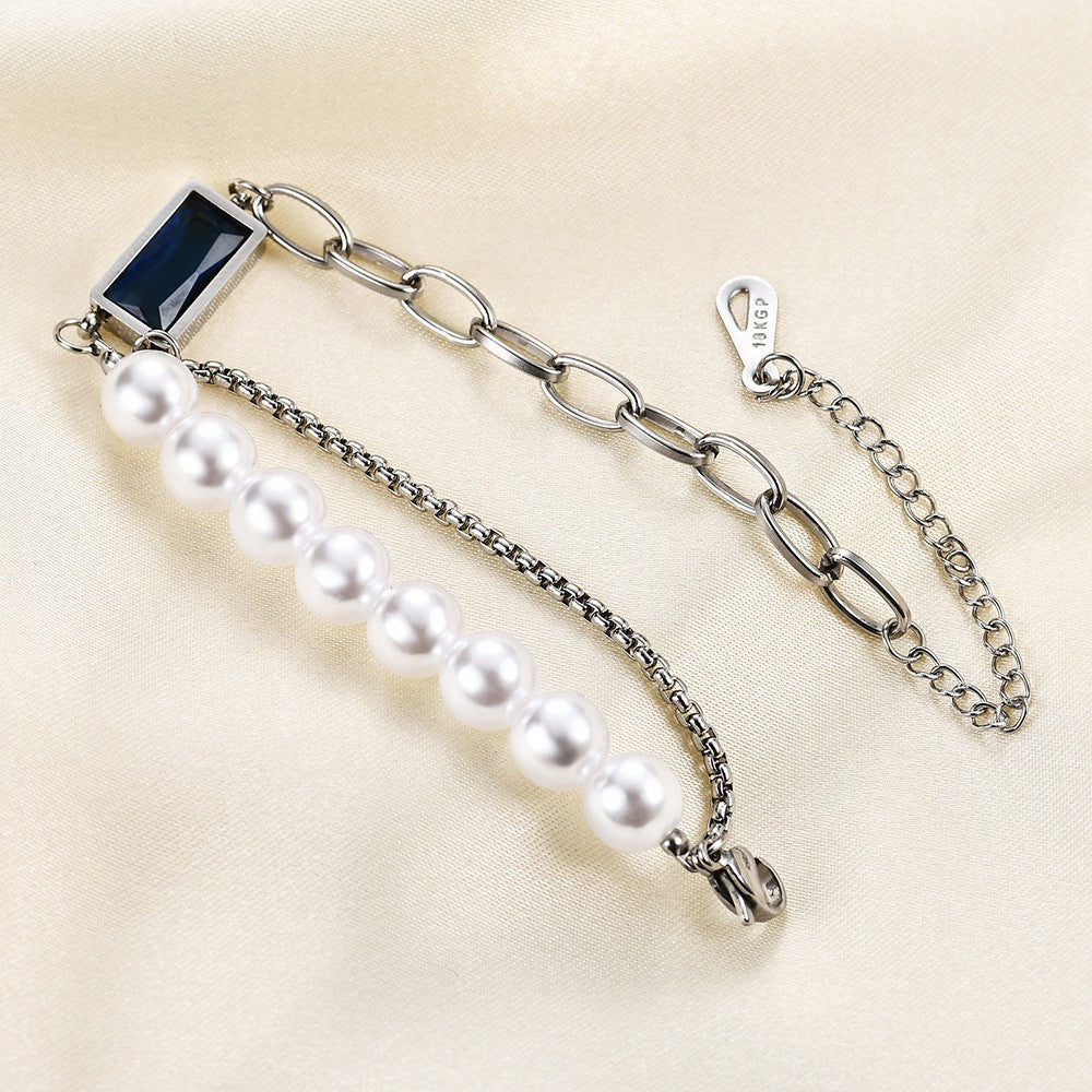 Blue Stone & Pearl Link Bracelet
