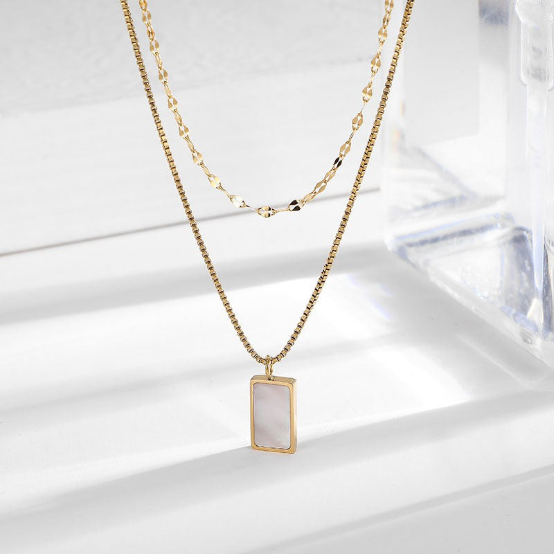 Double Layer Shell Rectangle Necklace
