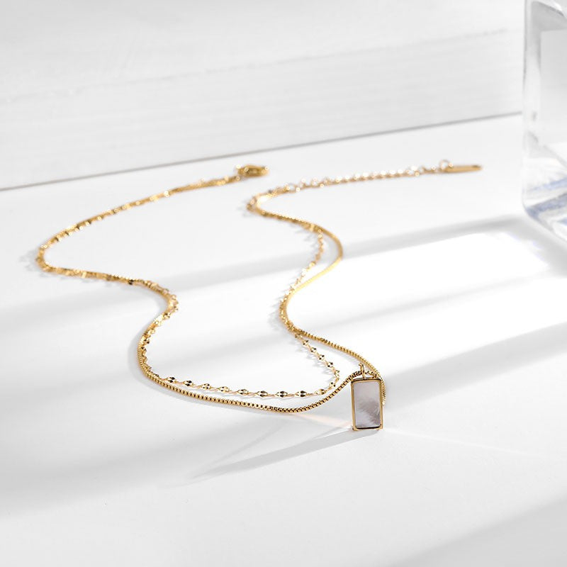 Double Layer Shell Rectangle Necklace
